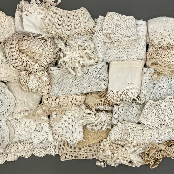 antique french lace lot: delicate trim, embroidered Mesh, valenciennes, bobbin Lace, crochet. Vintage Bulk Lace. Antique Wholesale Lace