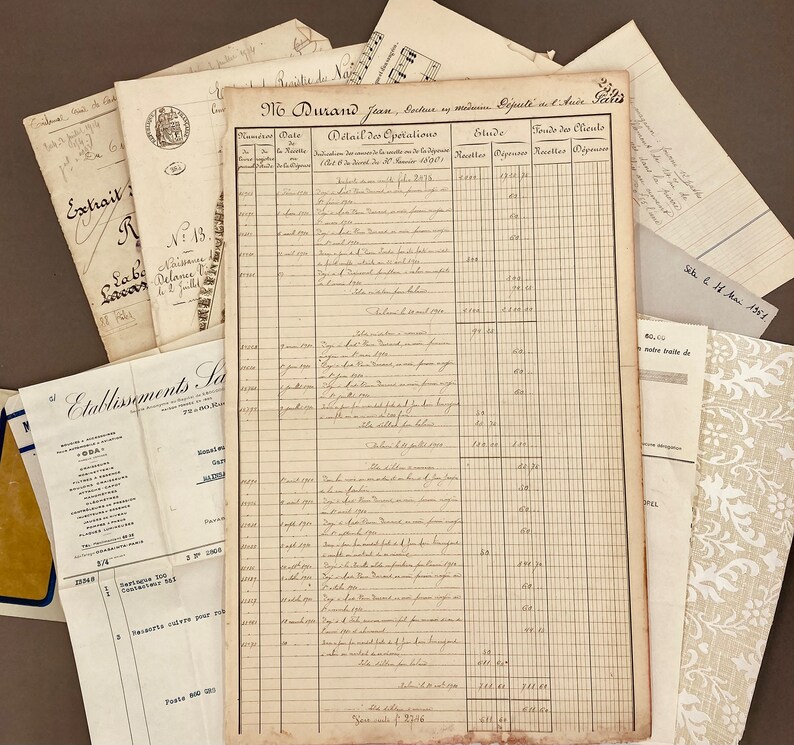 May include: A vintage ledger page with handwritten entries in French. The page is titled "M Durand Jean, Docteur en medicine, Deguste a St. Avive." The ledger includes columns for date, details of operations, study, and total cost. The page is dated "Site le 18 Mai 1861."