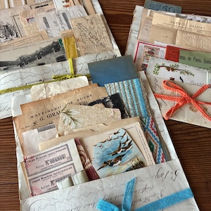 Antik Ephemera-mapp – 25–30 autentiska vintagepapper för skräpjournal och scrapbooking