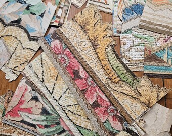 Antique decorative border. Early 20th century, 1930s. Embossed pieces, some with foil. 12 pieces in each bundle. 3 different sets.