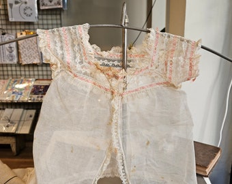 Vintage little girl silk organza dress. Early 20th century. hand-embroidered needlepoint. rare find. antique charm. Doll clothing.
