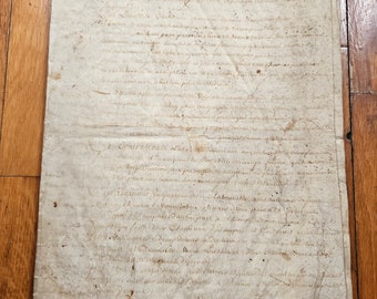 Documento en pergamino con caligrafía francesa de 1762, sellos de París, efímero