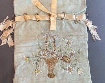 Antique French Lingerie Pouch – Silk Embroidered Garment Bag, 19th Century Trousseau Storage