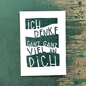 Linoldruck original handgefertigte Mini-Karte, Mutmacher Geschenk für Kinder oder Erwachsene, grünschwarz