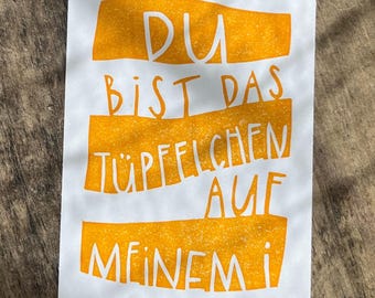 Originele handgemaakte mini-kaart met linoleumsnede, een bemoedigend cadeautje voor kinderen of volwassenen, oranje