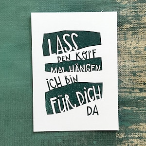 Linoldruck original handgefertigte Mini-Karte, Mutmacher Geschenk für Kinder oder Erwachsene, grünschwarz