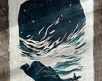handmade linocut print original &quot;1 to infinity&quot; limited edition (without postage strip!)