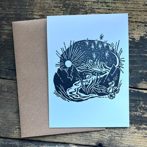 Kunstkarte Grußkarte original Linoldruck „Melodie 2“ handgefertigte Klappkarte mit Umschlag, einzigartiges Geschenk Weihnachten