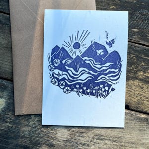 Kunstkarte Grußkarte original Linoldruck „Melodie 1“ handgefertigte Klappkarte mit Umschlag, einzigartiges Geschenk