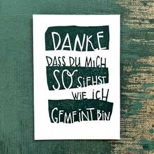 Mini card originale realizzata a mano in linoleum, regalo incoraggiante per bambini o adulti, verde-nero