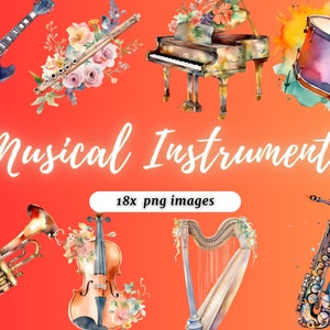 Watercolor Musical Instruments | PNG | Cliparts | Digital images downloads for card making, Scrapbook, Junk Journal, Paper Crafts ...