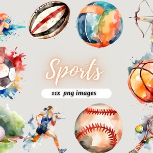 Watercolor Sports | PNG | Cliparts | Digital images downloads for card making, Scrapbook, Junk Journal, Paper Crafts ...