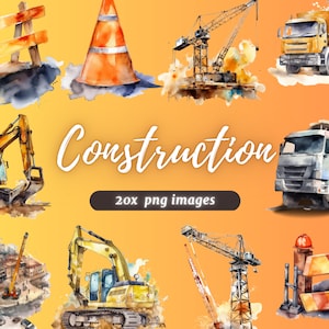 Watercolor Construction | PNG | Digital images downloads for card making, Scrapbook, Junk Journal, Paper Crafts ...