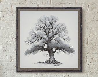 Snowy Oak Tree. Graphite, pencil, digital.