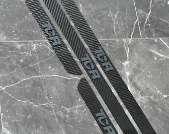 VW Golf 7 GTI TCR door sill trims, entry sills made of real carbon fiber with TCR logo in Pure Grey