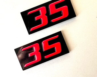 VW Golf GTI Wolfsburg Edition 35 sides emblem set Tornado Red / Black glossy 2 pieces