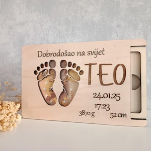 Coffret cadeau de naissance en bois personnalisé, boîte à souvenirs, cadeau en espèces pour baptême, cadeau de communion, cadeau de mariage, cadeau individuel