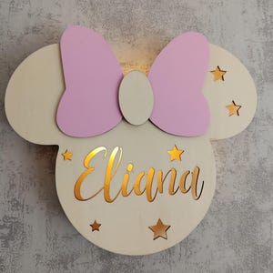 Minnie wall lamp, personalized wooden lamp, children&#39;s room lamp, wall lamp, children&#39;s wall lamp. LED light warm white
