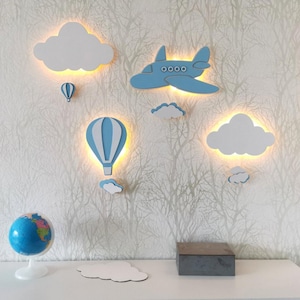 Hot air balloon lamp and cloud lamp, baby room lamp, children&#39;s room lighting, cloud light, night light, balloon lamp children&#39;s room decoration