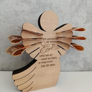 Holzengel mit Spruch &quot;Ich wünsche dir einen Engel&quot; – Besonderes Geldgeschenk & Glücksbringer – Schutzengel Deko – Personalisiertes Geschenk