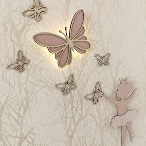 Ballerina & Butterflies Set Baby Room Lamp, Children&#39;s Room Lighting, Night Light, Children&#39;s Room Decoration, Personalized Set