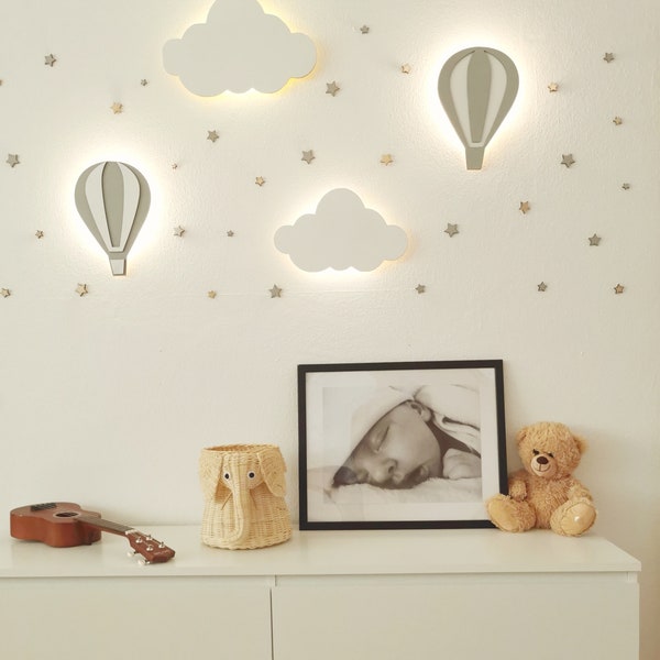 Luchtballonlamp en wolkenlamp, babykamerlamp, kinderkamerverlichting, wolkenlicht, nachtlampje, ballonlamp kinderkamerdecoratie