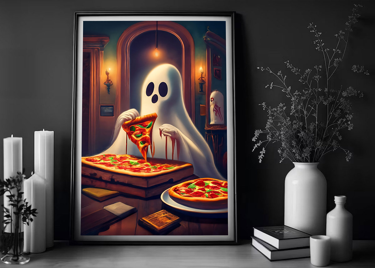 PRINTABLE Ghost Eating Pizza Poster Halloween Decor - Etsy