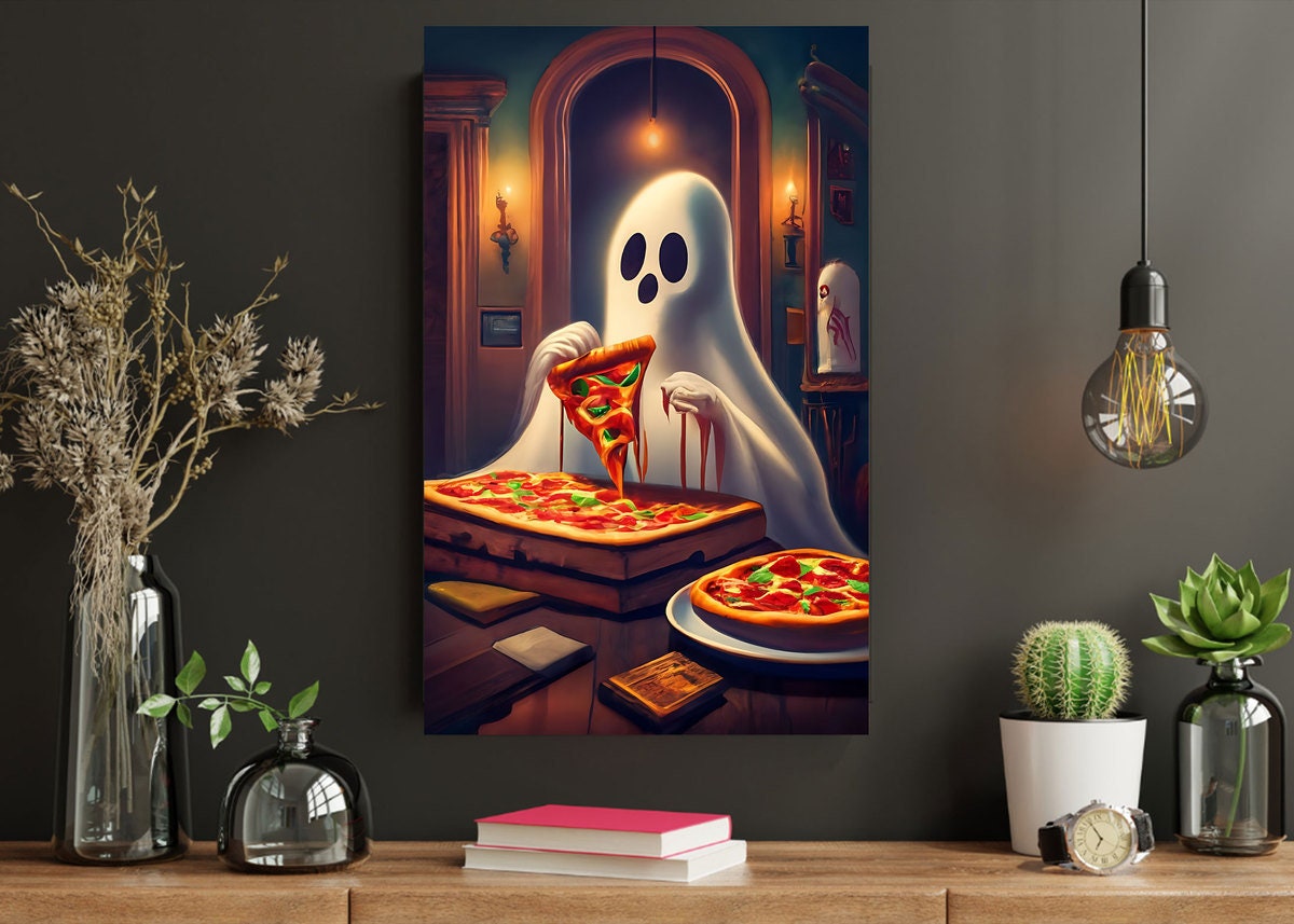 PRINTABLE Ghost Eating Pizza Poster Halloween Decor - Etsy