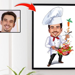 Chef Gift for Men, Male Chef Caricature from Photo, Funny Chef Art, Funny Chef Gift Portrait, Unique Chef Cartoon Drawing, Chef Gift for Him