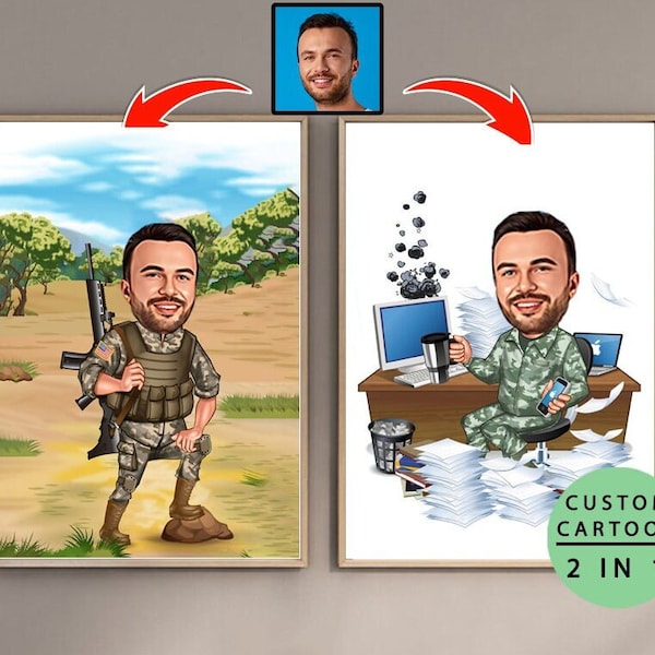 Custom Soldier Cartoon Portrait, Soldier Portrait, Soldier Gift, Soldier Caricature, Personalized Military Gift, Veterans Day Gift, Soldier