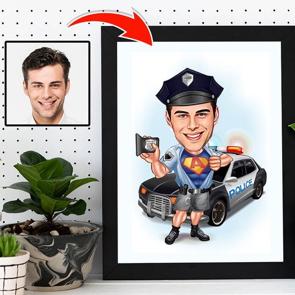 Police Officer Gift for Men, Male Police Officer Caricature from Photo, Funny Police Officer Art Drawing, Funny Police Officer Portrait