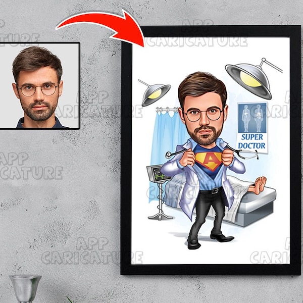 Male Doctor Gift for Men, Doctor Caricature from Photo, Funny Doctor Drawing Art, Funny Doctor Portrait, Unique Doctor Cartoon Drawing