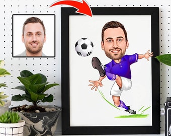 Football Player Gift, Football Player Caricature from Photo, Funny Football Player Cartoon Drawing, Soccer Player Digital Portrait for Men