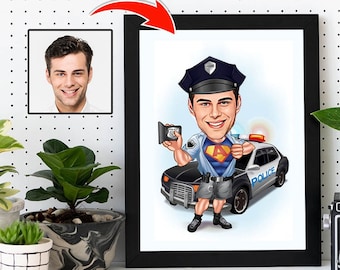 Police Officer Gift for Men, Male Police Officer Caricature from Photo, Funny Police Officer Art Drawing, Funny Police Officer Portrait