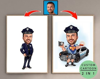 Police Cartoon Portrait from Photo, Funny Police Officer Gift for Men, Police Caricature from Photo, Police Officer Caricature Drawing Art