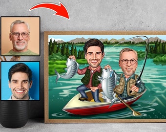 Custom Fishing Buddy Cartoon Portrait, Fishing Caricature, Gift for Fisherman, Fisherman Gift, Fisherman Cartoon from Photo, Fishing Buddy