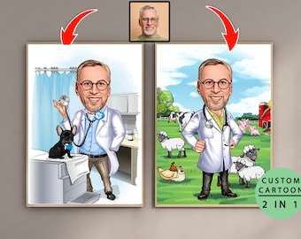 Custom Male Veterinarian Cartoon Portrait - Personalized Animal Care Art with Your Face - Digital Download for Vets, Pet Doctor Caricature