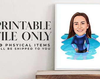 Swimming Champion Caricature From Photo, Swimming Birthday, Swim Relay Gift, Swim Gift for Women, Swim Graduation, Swim İnstructor Gift Idea