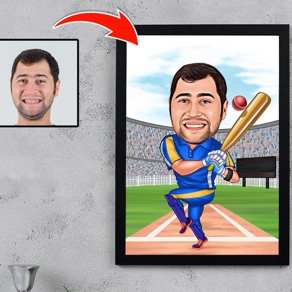 Dessin de caricature de joueur de baseball, dessin animé de joueur de baseball à partir de photo, art numérique de joueur de baseball, portrait drôle de joueur de baseball pour homme
