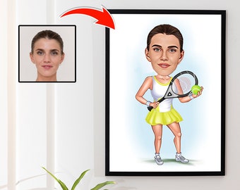 Tennis Cartoon Drawing from Photo for Women, Tennis Mom Gift, Tennis Girl Gift, Funny Tennis Gift for Women, Tennis Instructor Caricature