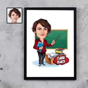 Custom Teacher Gift for Women, Female Teacher Caricature from Photo, Funny Teacher Gift, Funny Teacher Portrait, Teacher Cartoon Drawing