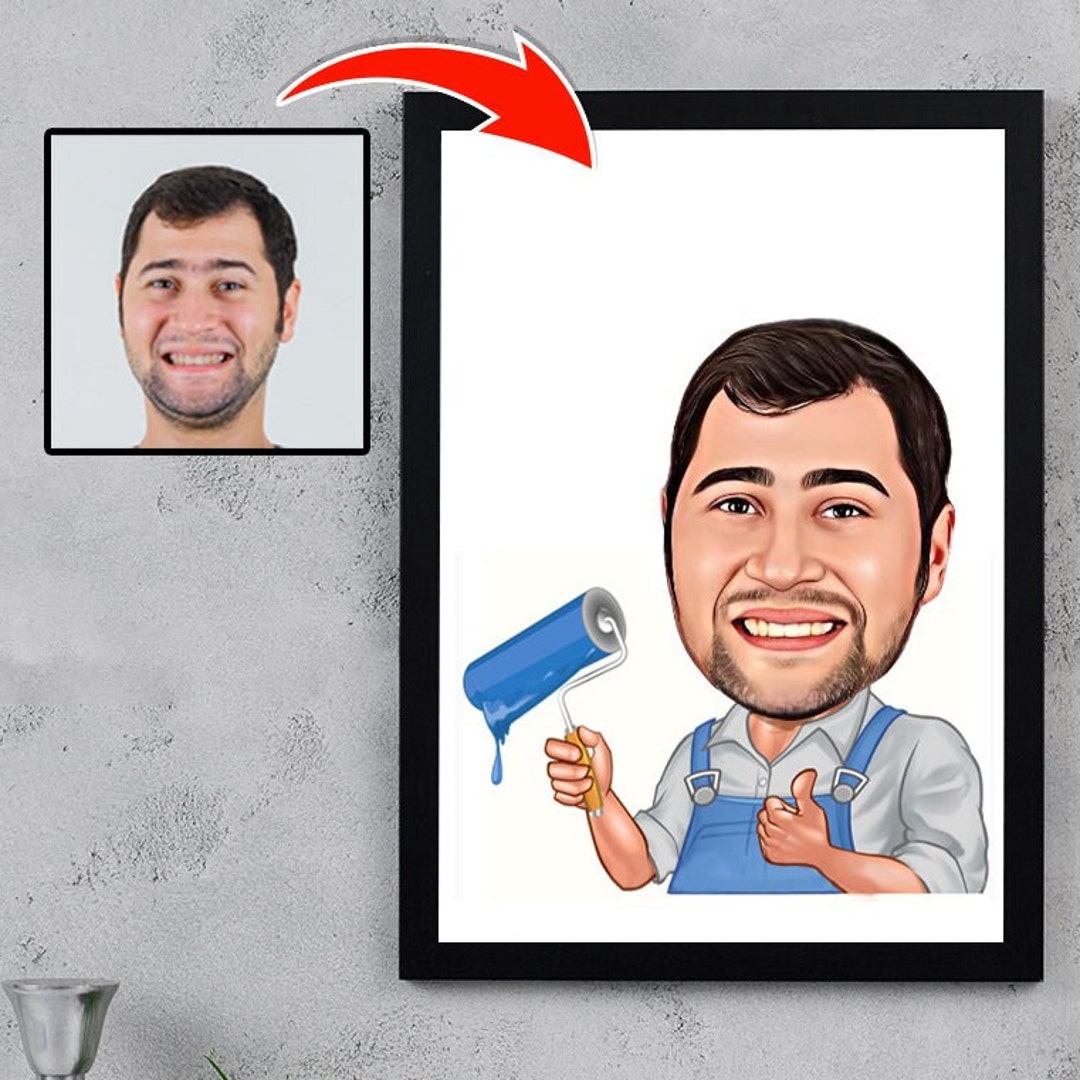 Custom House Painter Cartoon Portrait, Gift for House Painter, Funny