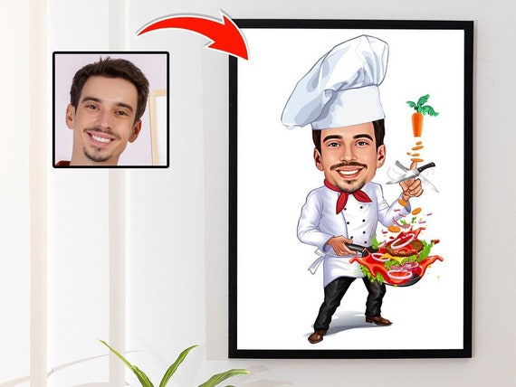 Chef Gift for Men, Male Chef Caricature From Photo, Funny Chef Art, Funny Chef  Gift Portrait, Unique Chef Cartoon Drawing, Chef Gift for Him 