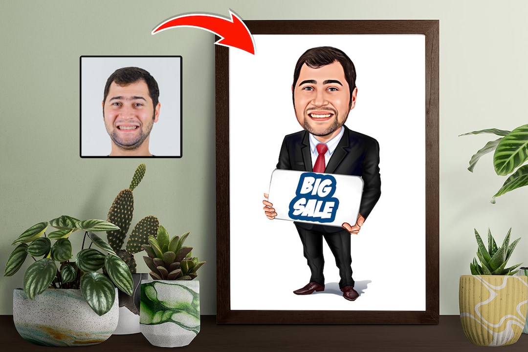 Custom Salesman Cartoon Portrait, Salesman Caricature, Gift for