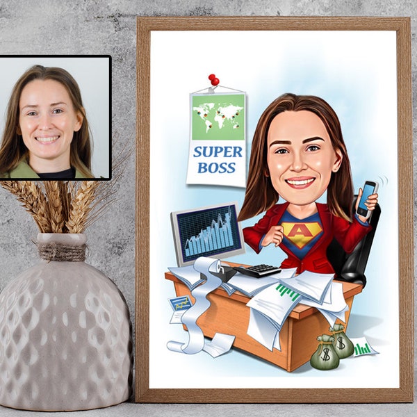 Female Boss Gift for Women, Female Boss Caricature from Photo, Funny Boss Lady Gift , Funny Boss Lady Portrait for Office, Boss Lady Cartoon