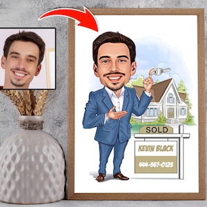 Realtor Gift for Men, Custom Realtor Caricature from Photo, Funny Real Estate Sales Agent Gift, Male Realtor Cartoon Drawing Portrait