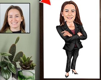 Custom Business Partner Cartoon Portrait, Gift for Female Business Partner, Funny Business Partner Caricature from Photo