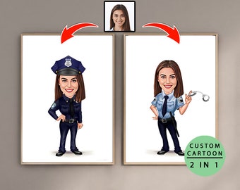 Custom Female Police Cartoon Portrait - Personalized Law Enforcement Art with Your Face - Digital Download for Officers