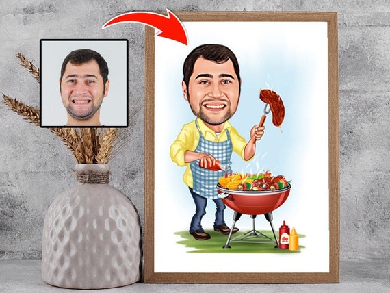 BBQ Caricature From Photo, Funny BBQ Gift for Men, BBQ or Grill