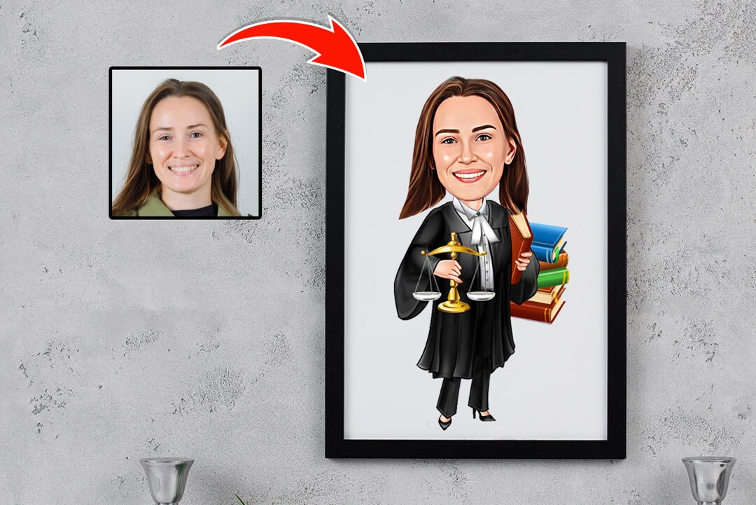 Female Lawyer Caricature Drawing From Photo, Custom Attorney Cartoon